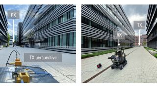Angle-resolved THz channel measurements at 158 GHz (D band) and 300 GHz (H band) in an outdoor street canyon environment at the Rohde & Schwarz headquarters in Munich. Angle-resolved THz channel measurements at 158 GHz (D band) and 300 GHz (H band) in an outdoor street canyon environment at the Rohde & Schwarz headquarters in Munich.
