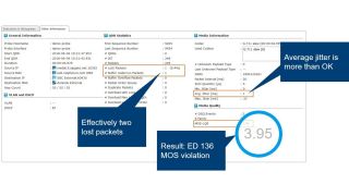 A screenshot of the passive monitoring system AVQA showing details of a five second timeslice of an RTP stream