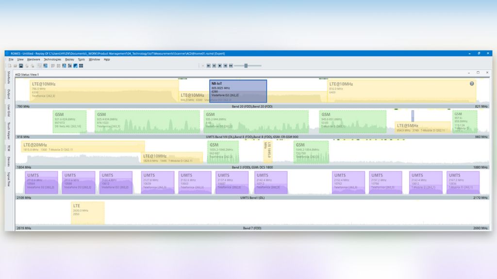 ACD view in R&S®ROMES4 with detected channels