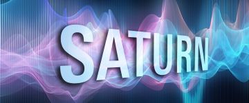 SATURN written in big bold letters in front of a graphic of technical waves SATURN written in big bold letters in front of a graphic of technical waves