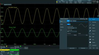 将注入的电源路径干扰调整为 10 mV RMS。在 R&S®RTP-B6 波形发生器的输出使用 20 dB 衰减器以提高分辨率。