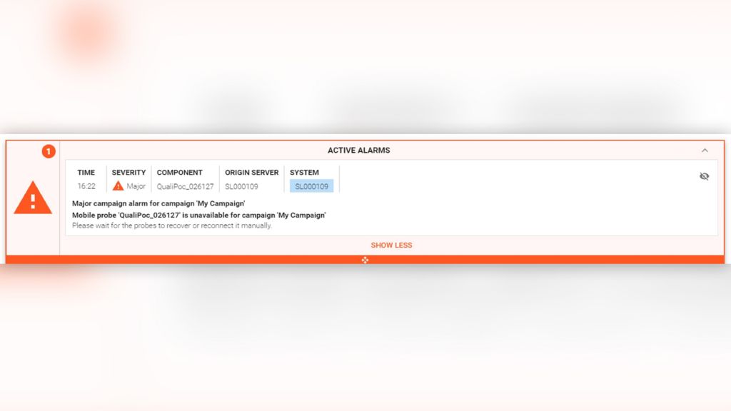 Major alarm indicating a missing measurement probe