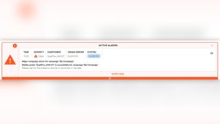 Major alarm indicating a missing measurement probe