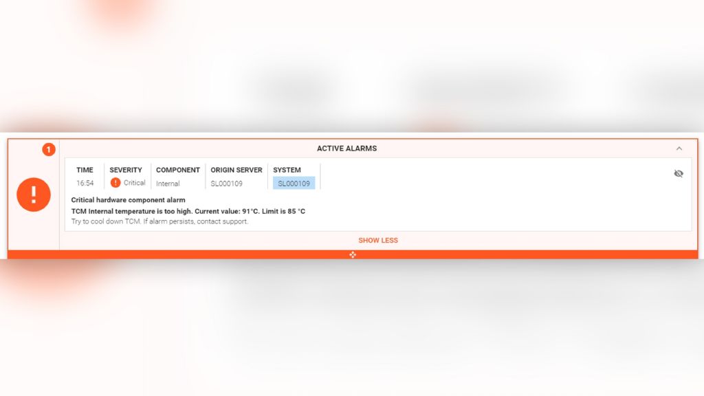Critical alarm warning about excessive internal temperature