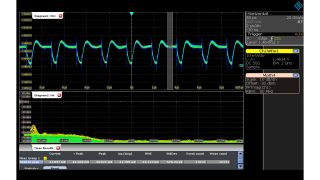 使用 R&S®RT-ZPR20 1:1 有源电源完整性探头测量 1.5 V 电源信号。 使用 R&S®RT-ZPR20 1:1 有源电源完整性探头测量 1.5 V 电源信号。