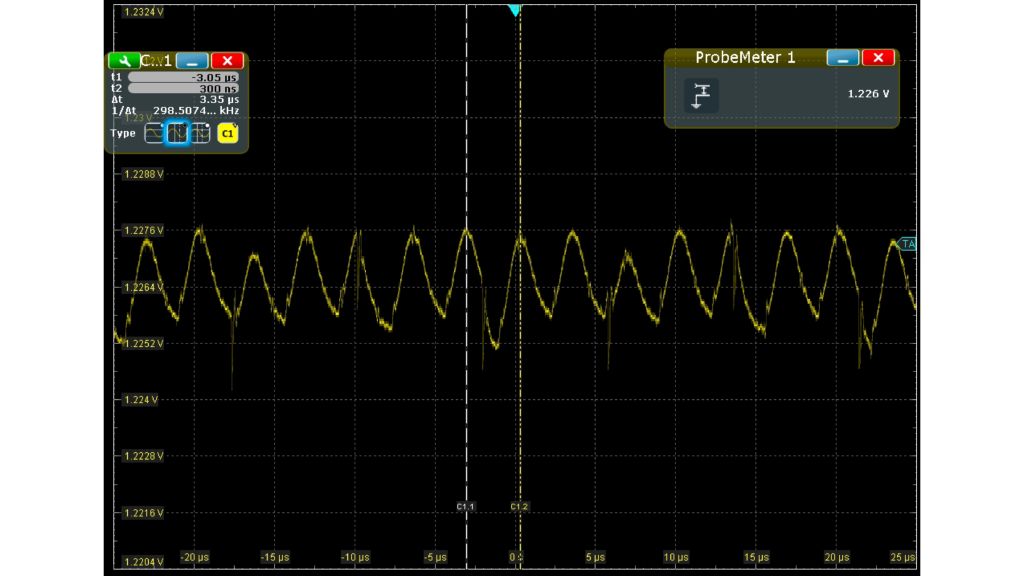 ProbeMeter 是一种集成到探头头部的直流电压计，能够测量 1.2 V DDR4 电源上的残余波纹并准确验证直流电平。