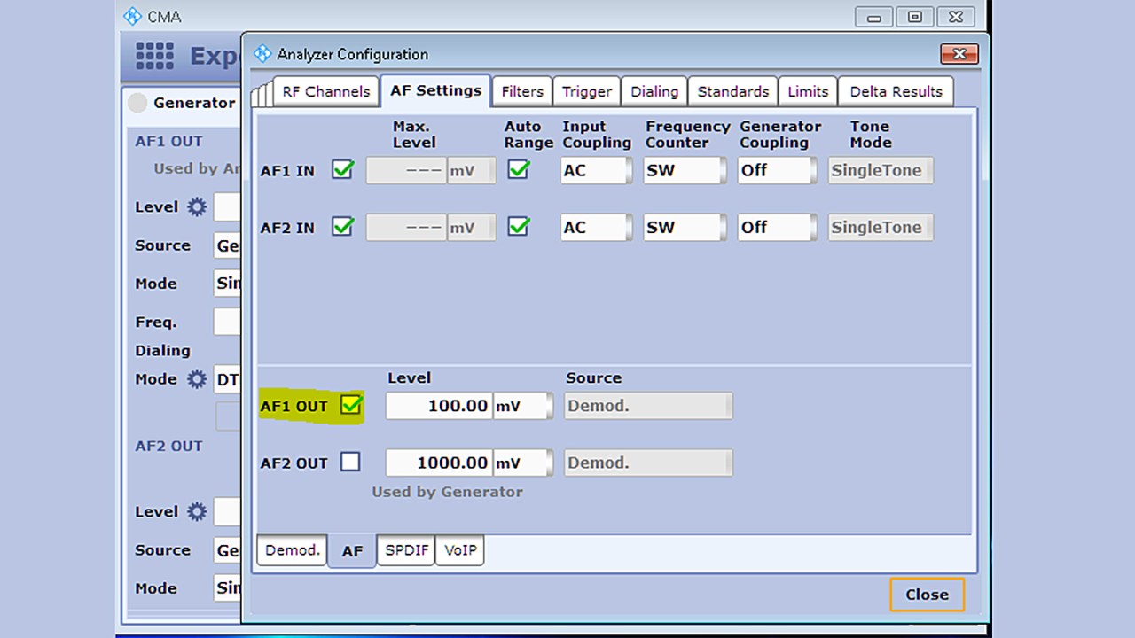 CMA180 Anayzer Configuration