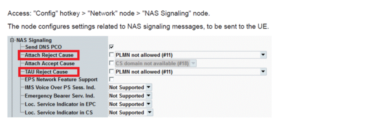 CMW LTE 附着拒绝和 APN 处理 – 屏幕 1