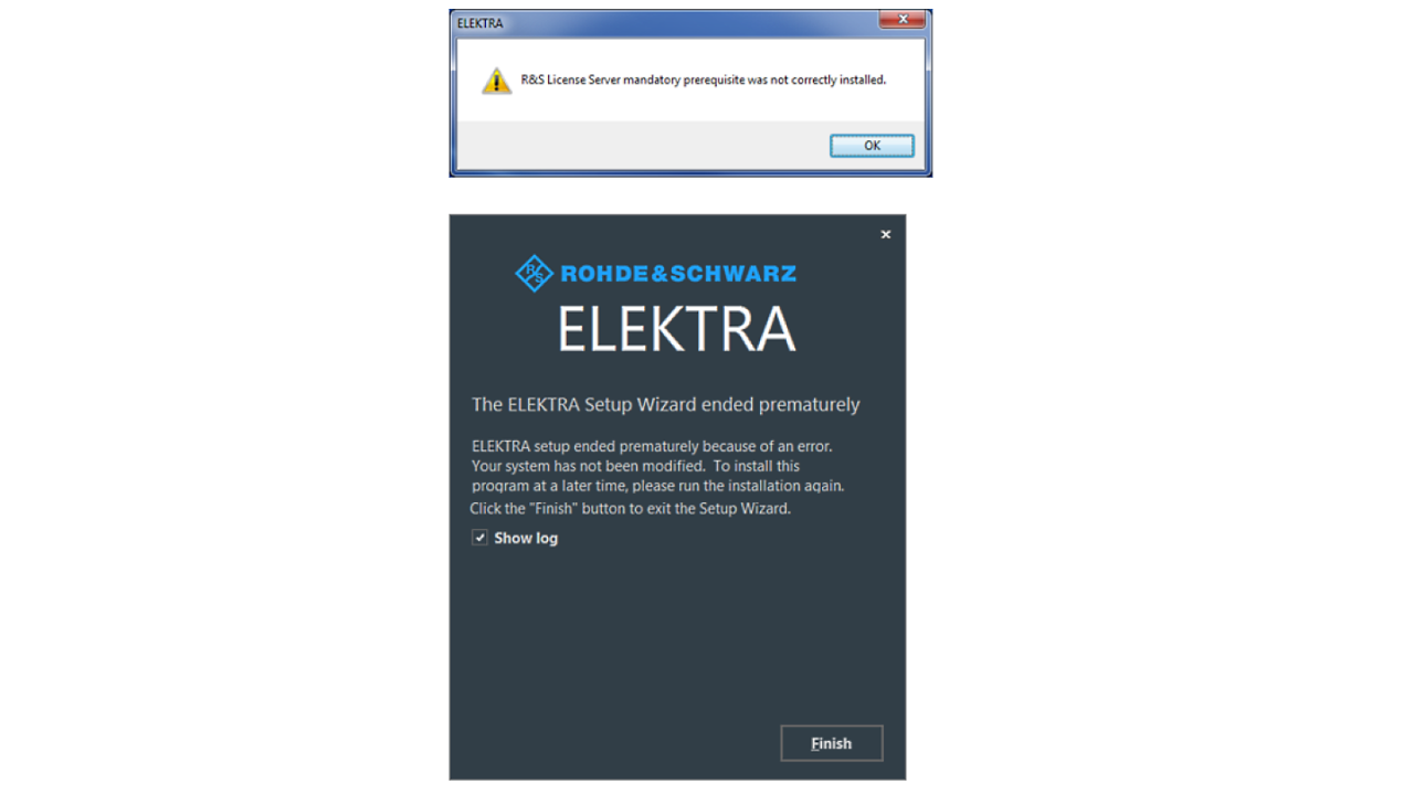 常见问题：ELEKTRA：未正确安装 R&S 许可证服务器的必要前提程序