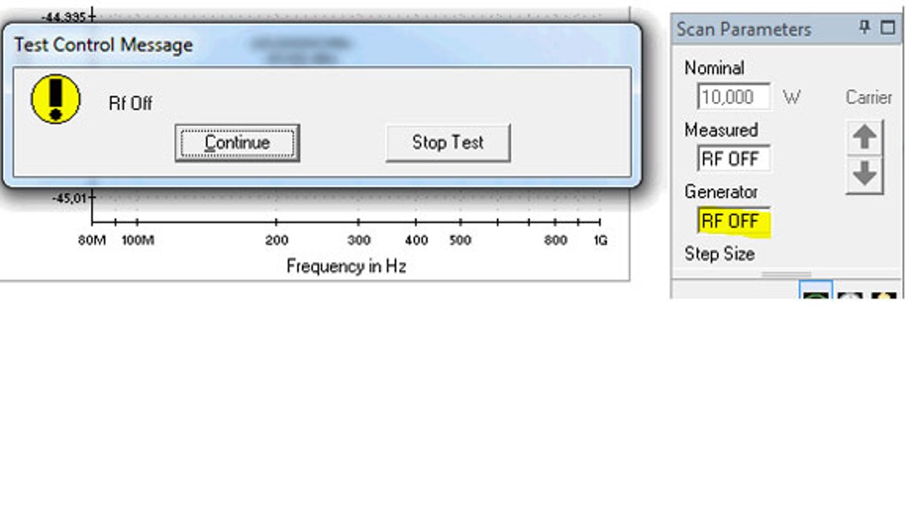 RF indicator while running an EMS test