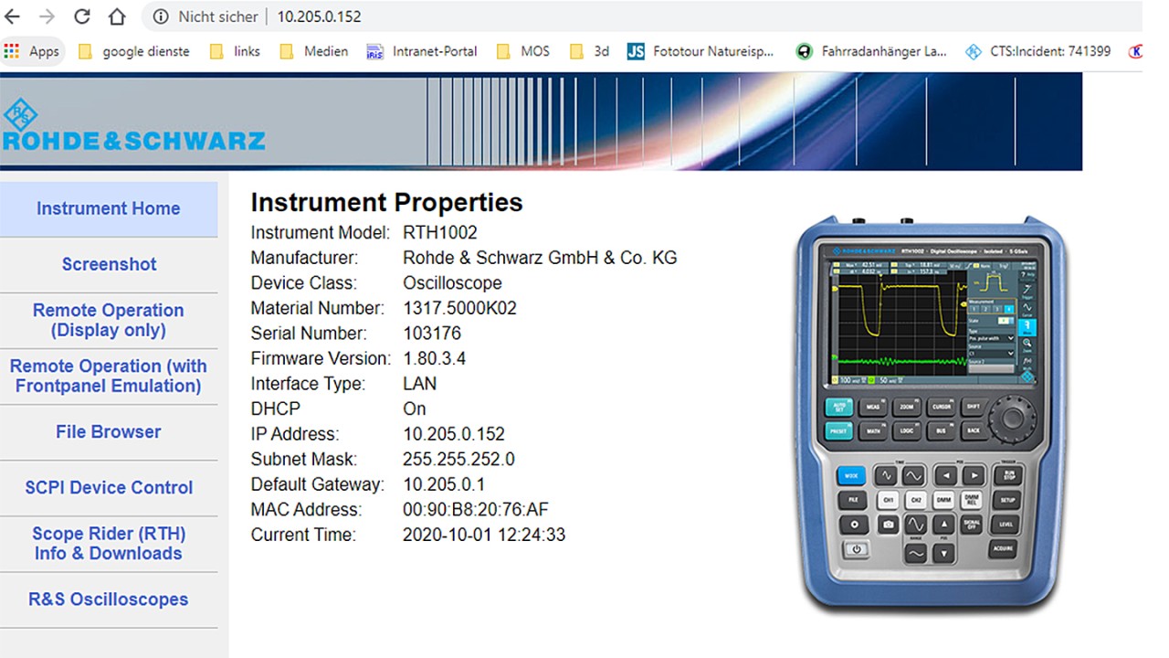 RTH 1002 instrument properties