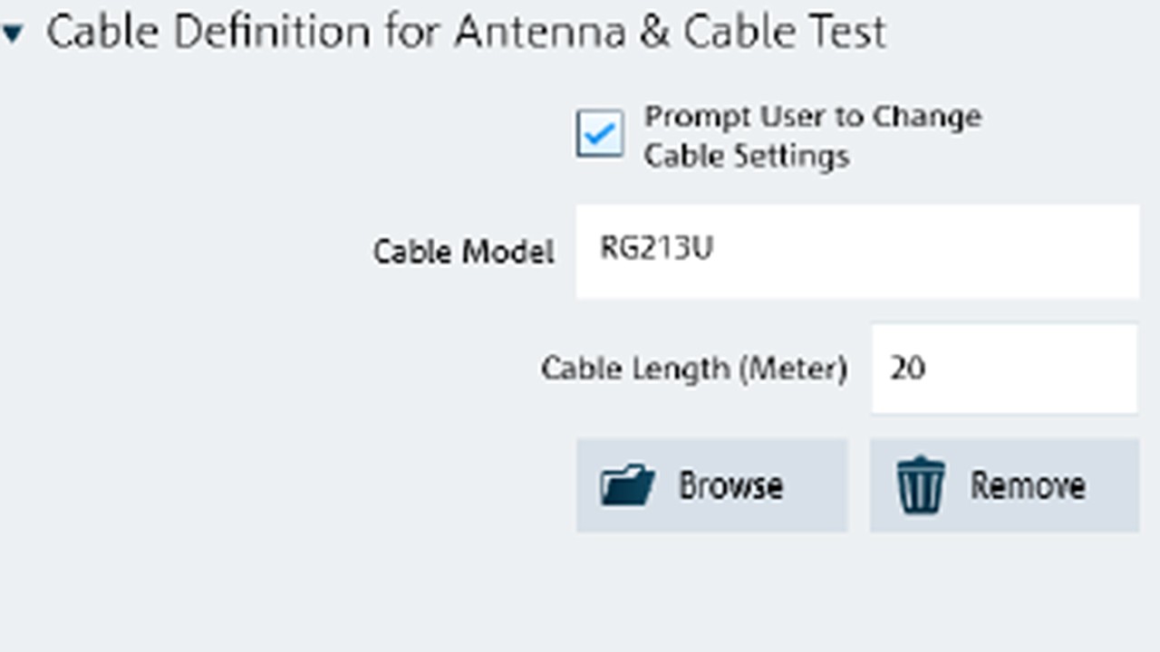 Cable definition for antenna and cable test