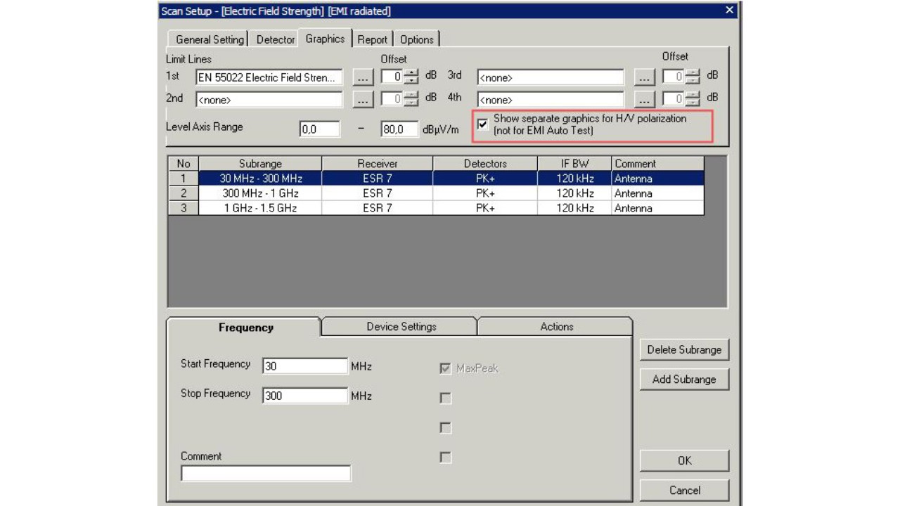 How to generate separate graphics for the horizontal and vertical result using EMC32-EB