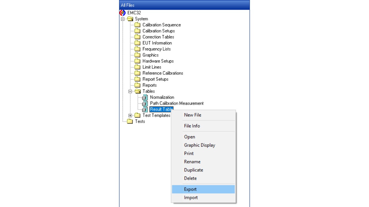 EMC32, import Result Table from another PC for comparison