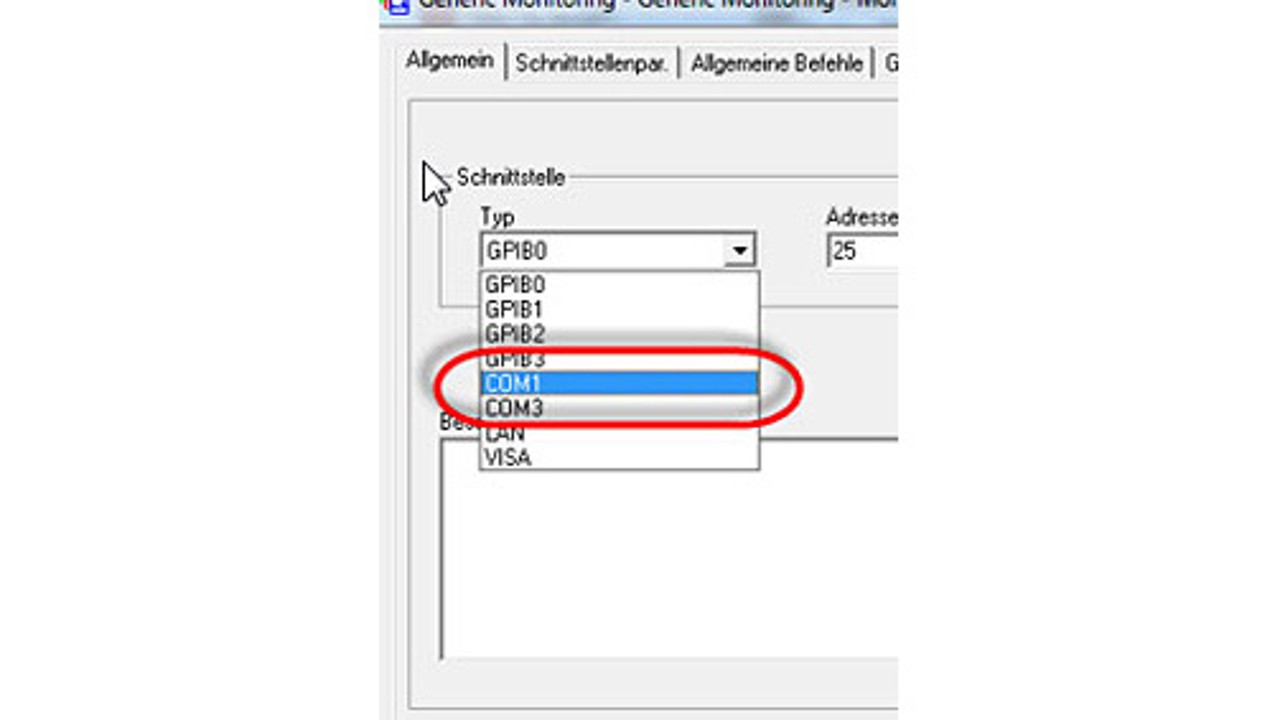 Changing virtual COM port to use field probe with EMC32