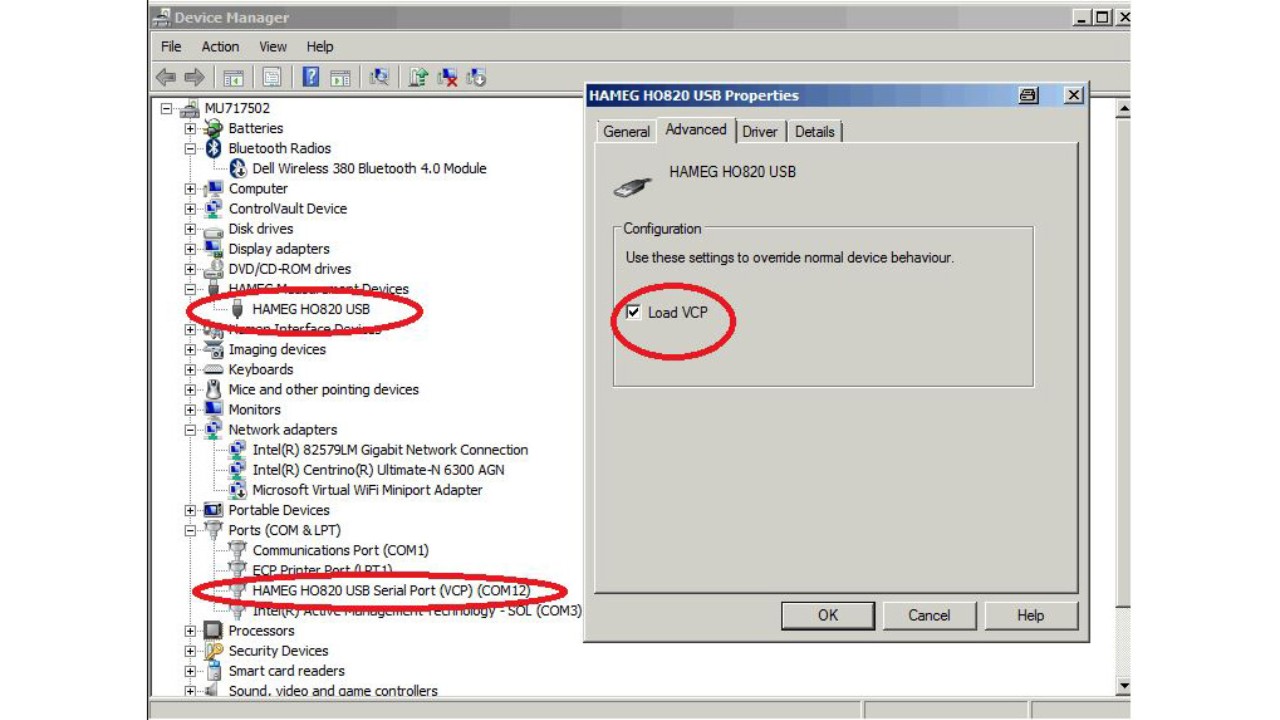 Changing virtual COM port to use field probe with EMC32
