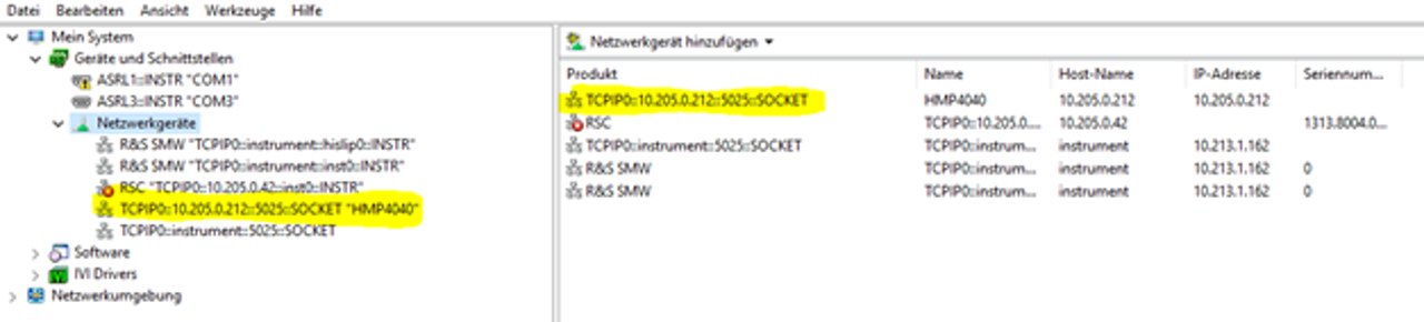 HMP series network connection via NI VISA - NI Max