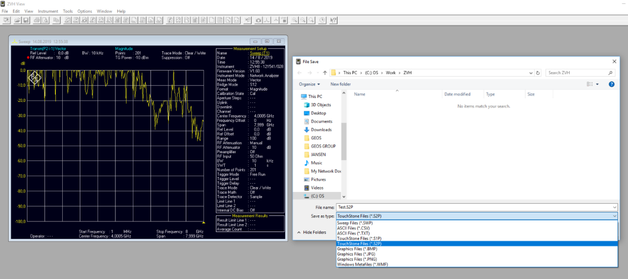ZVH: Store the measurement as S2P Touchstone file