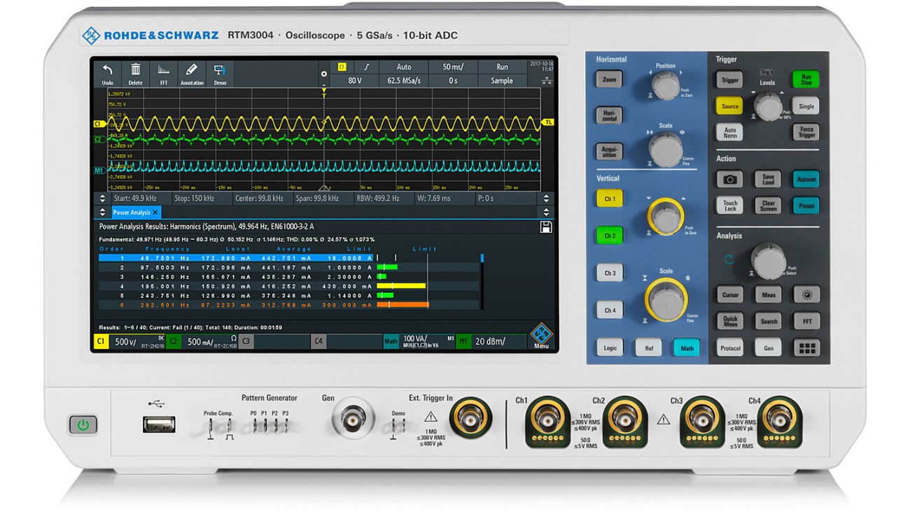 R&S®RTM3000 oscilloscope, front view